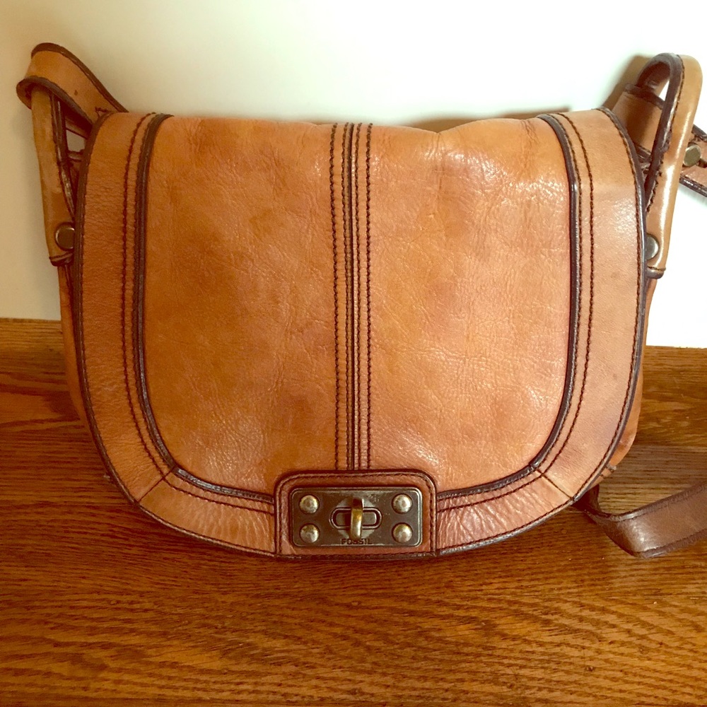 Fossil Crossbody Leather Brown Saddle Bag